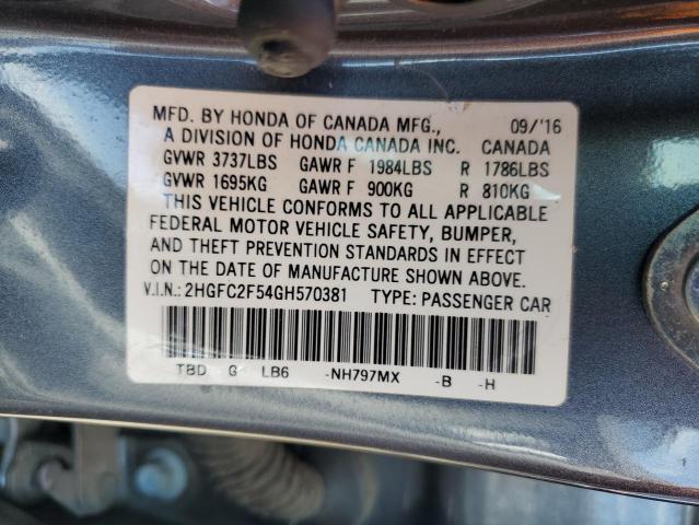 2016 HONDA CIVIC LX 2HGFC2F54GH570381