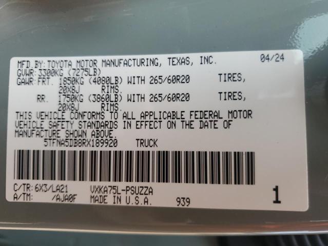 2024 TOYOTA TUNDRA CREWMAX PLATINUM 5TFNA5DB8RX189920