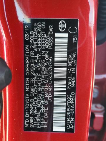 2019 TOYOTA PRIUS JTDKARFU7K3078765