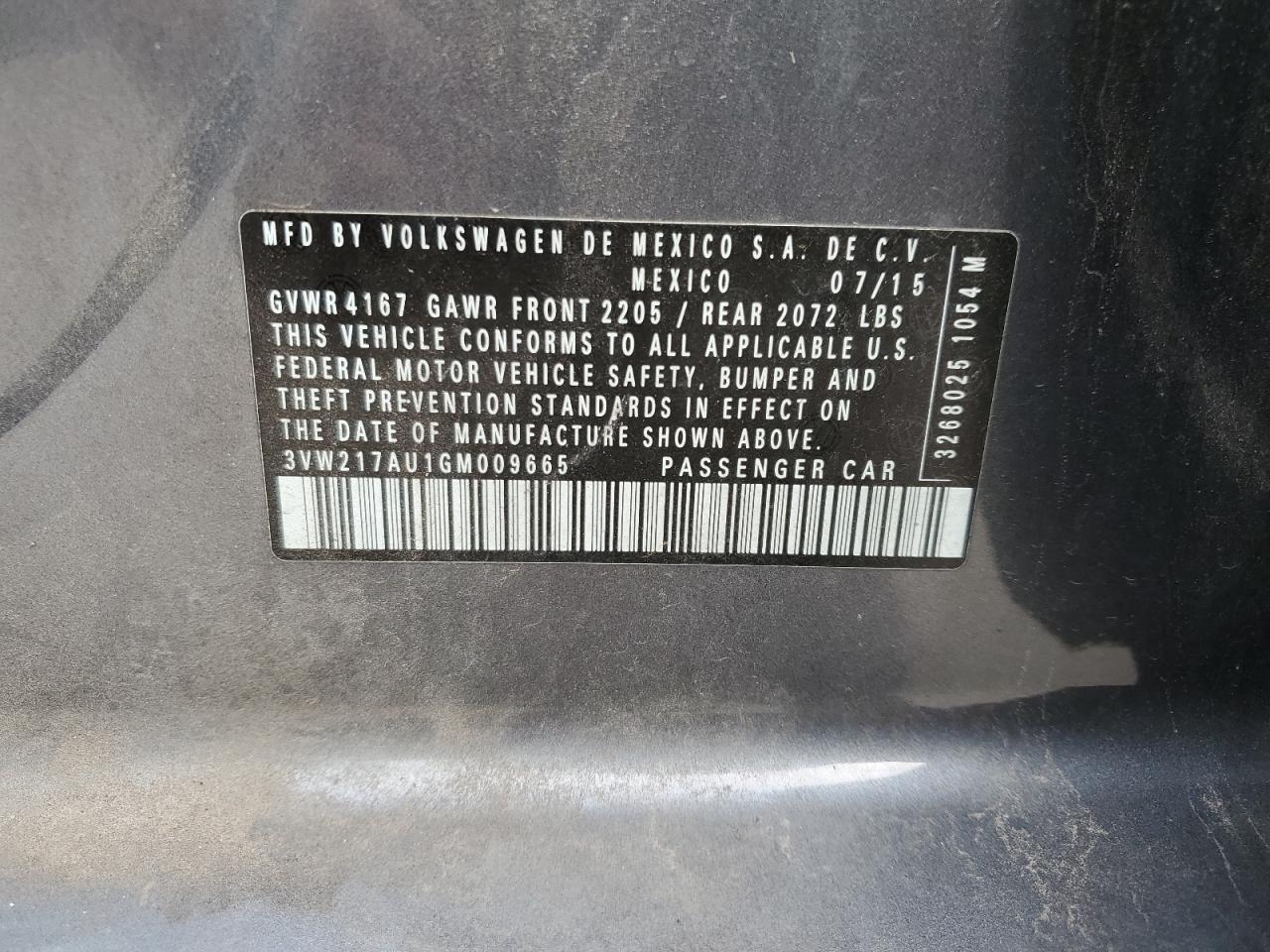 Lot #3318144368 2016 VOLKSWAGEN GOLF S/SE