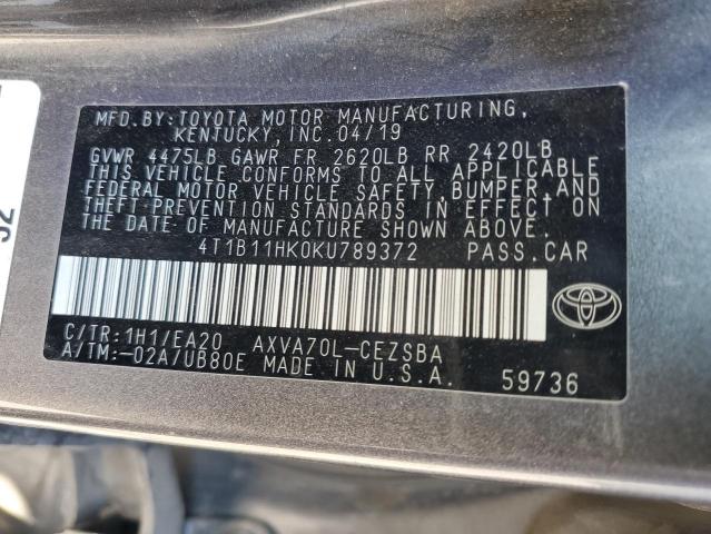 2019 TOYOTA CAMRY L 4T1B11HK0KU789372