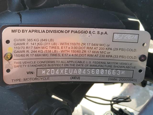 2025 APRILIA RS 457 ZD4XEUA04S6001663
