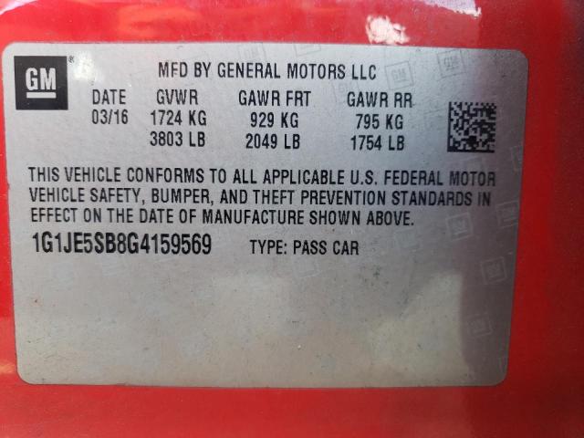 2016 CHEVROLET SONIC LTZ 1G1JE5SB8G4159569