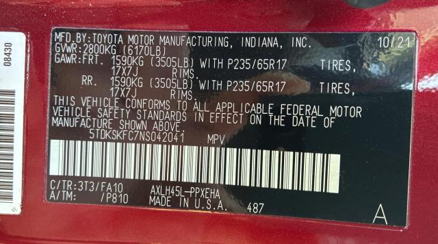 2022 TOYOTA SIENNA LE 5TDKSKFC7NS042041