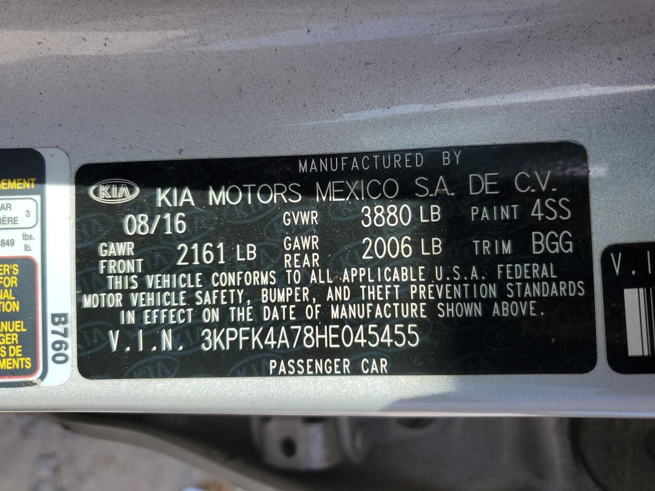 Lot #3310346952 2017 KIA FORTE LX