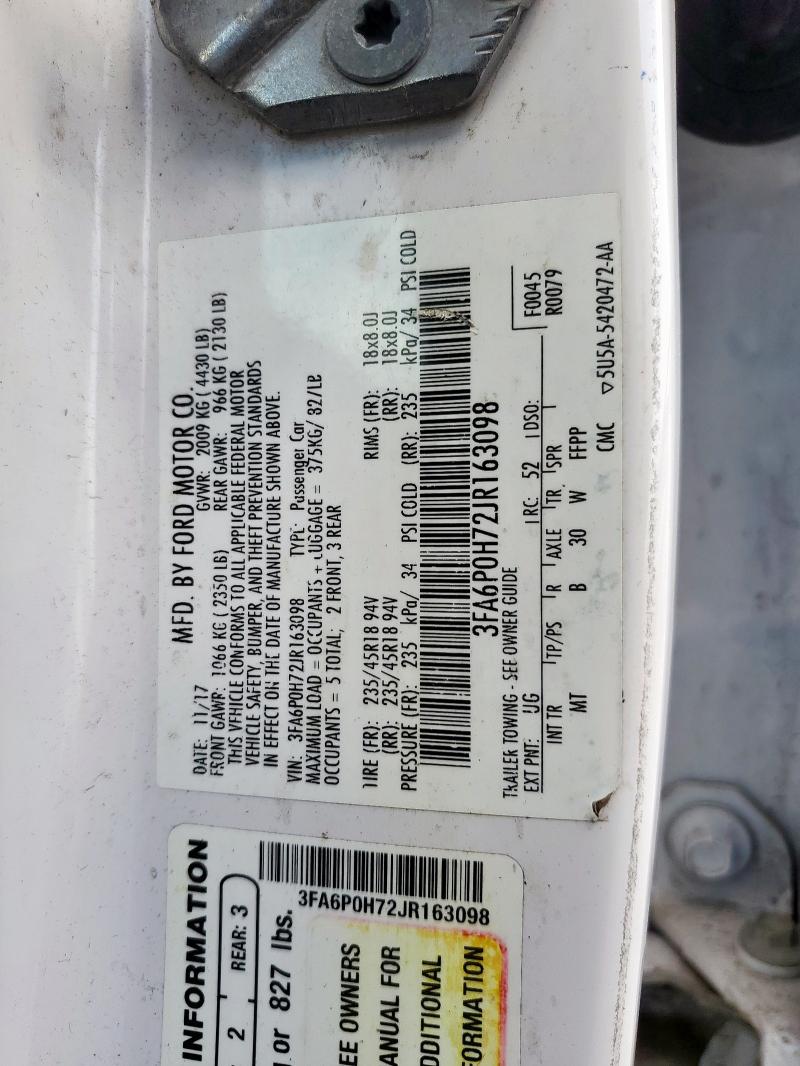 2018 FORD FUSION SE 3FA6P0H72JR163098
