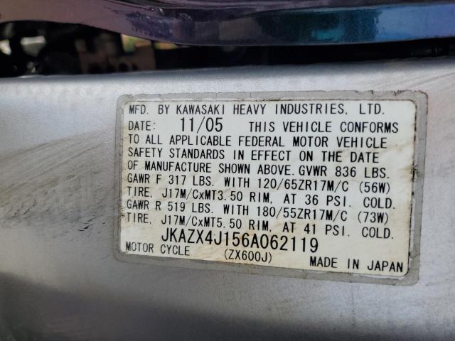 2006 KAWASAKI ZX600 J1 JKAZX4J156A062119