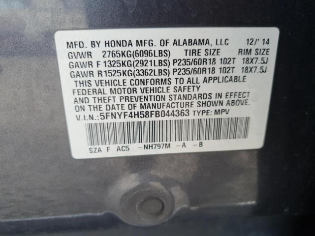 2015 HONDA PILOT EXL 5FNYF4H58FB044363