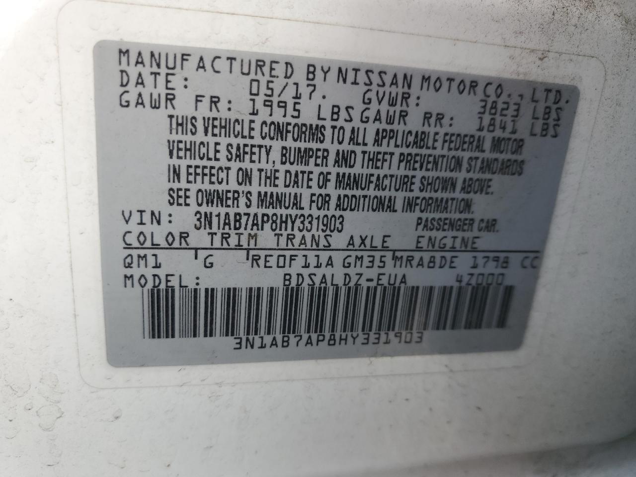 Lot #3261408518 2017 NISSAN SENTRA S