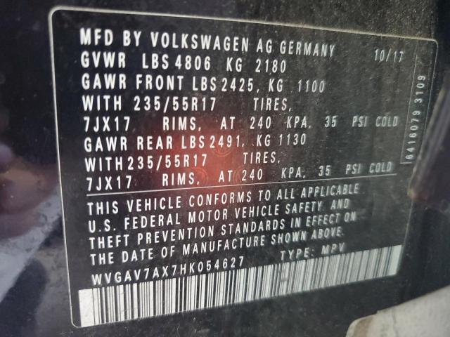 2017 VOLKSWAGEN TIGUAN S WVGAV7AX7HK054627