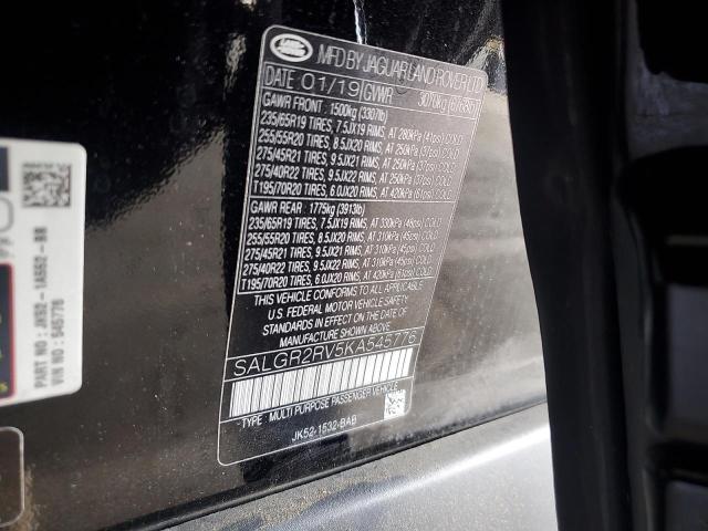 2019 LAND ROVER RANGE ROVE SALGR2RV5KA545776