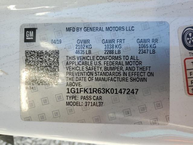 2019 CHEVROLET CAMARO ZL1 1G1FK1R63K0147247