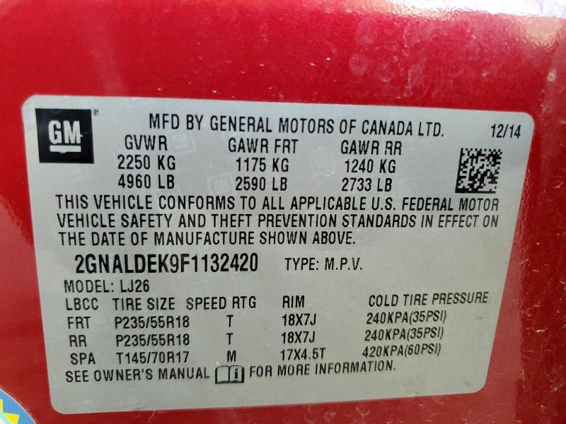 2015 CHEVROLET EQUINOX LTZ 2GNALDEK9F1132420