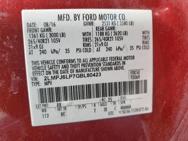 2016 LINCOLN MKX RESERV 2LMPJ6LP7GBL80423