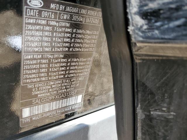 2016 LAND ROVER RANGE ROVE SALGS2PFXGA313357