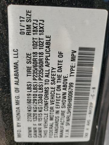 2017 HONDA ODYSSEY TO 5FNRL5H98HB006799