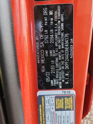 2022 KIA FORTE FE 3KPF24AD0NE494176