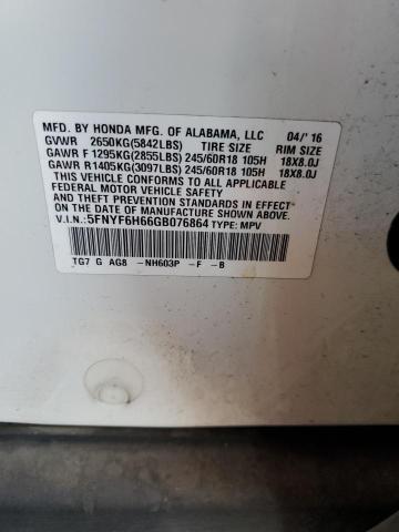 2016 HONDA PILOT EXL 5FNYF6H66GB076864