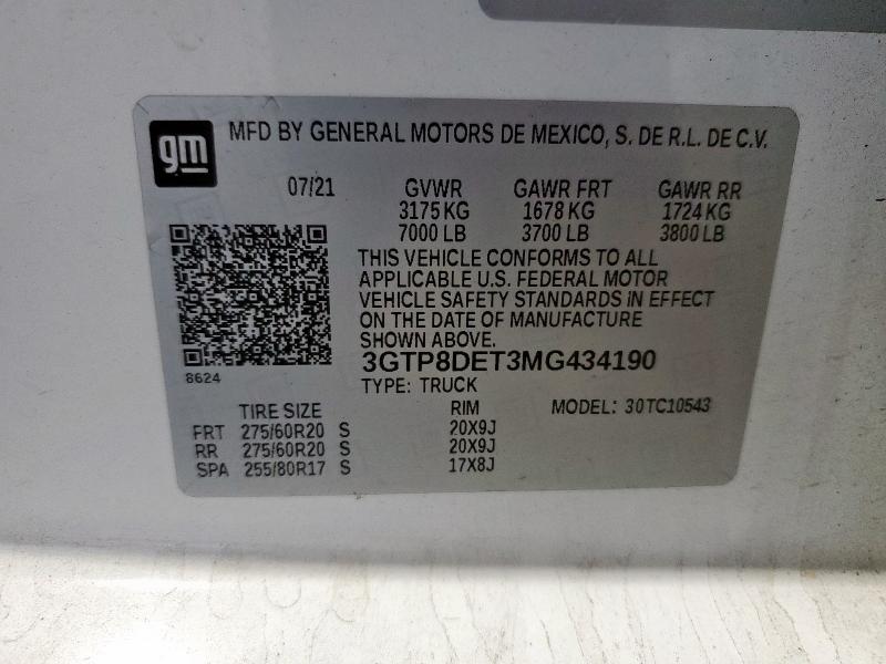 2021 GMC SIERRA C1500 SLT 3GTP8DET3MG434190