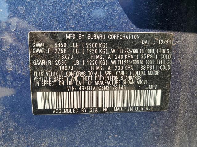 2022 SUBARU OUTBACK TO 4S4BTAPC6N3178146