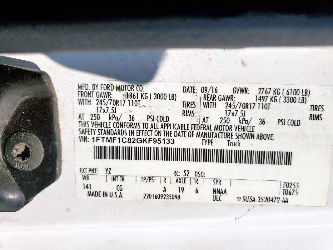 2016 FORD F150 1FTMF1C82GKF95133