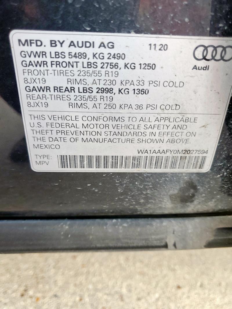 2021 AUDI Q5 PREMIUM WA1AAAFY0M2027594
