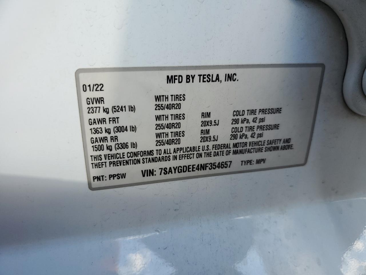 Lot #3302711009 2022 TESLA MODEL Y