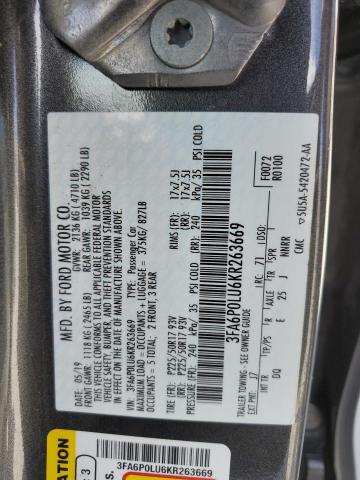 2019 FORD FUSION SE - 3FA6P0LU6KR263669