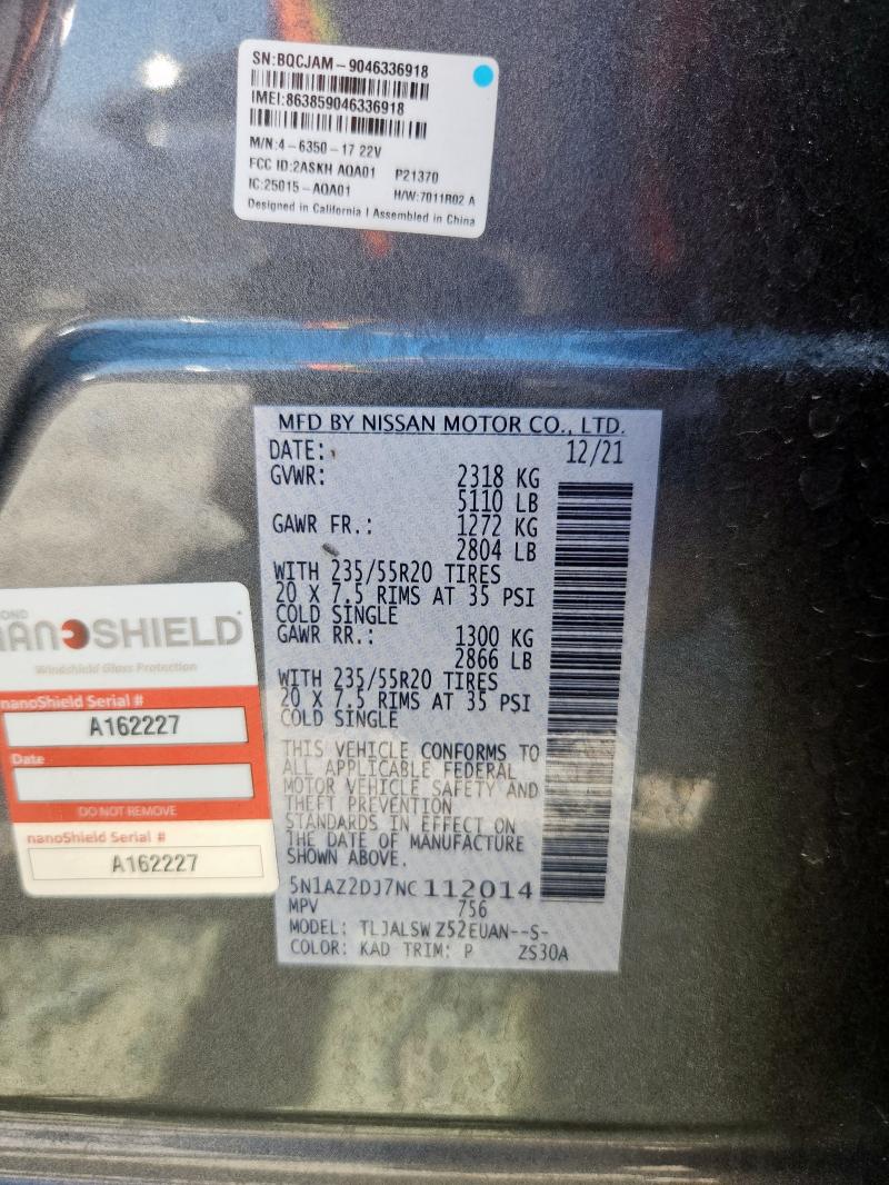 2022 NISSAN MURANO PLA - 5N1AZ2DJ7NC112014