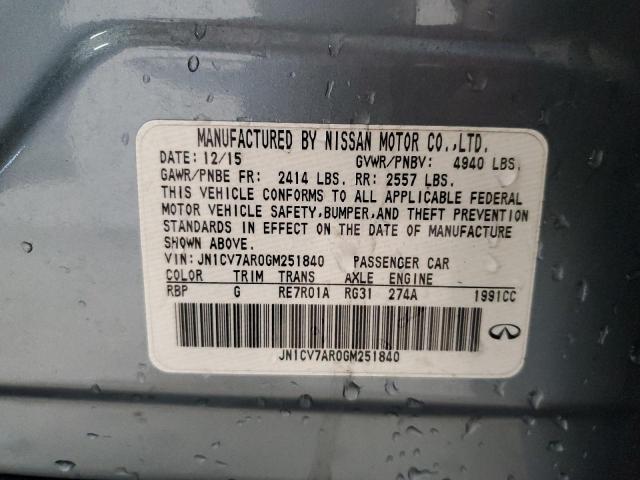 2016 INFINITI Q50 BASE JN1CV7AR0GM251840