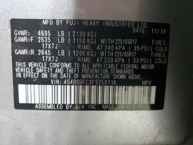 2015 SUBARU OUTBACK 2. 4S4BSBFC3F3259116