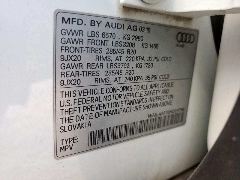 2017 AUDI Q7 PREMIUM - WA1LAAF76HD011796