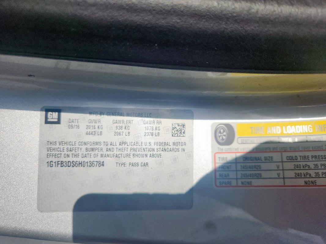 2017 CHEVROLET CAMARO LT 1G1FB3DS6H0136784