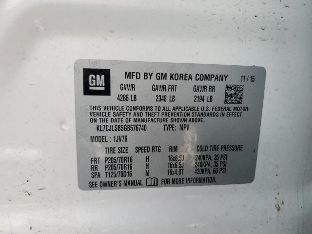 2016 CHEVROLET TRAX 1LT KL7CJLSB5GB576740