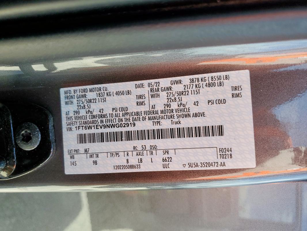 2022 FORD F150 LIGHT 1FT6W1EV9NWG02919