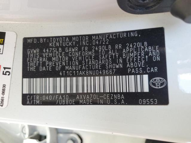 2022 TOYOTA CAMRY LE 4T1C11AK8NU049667