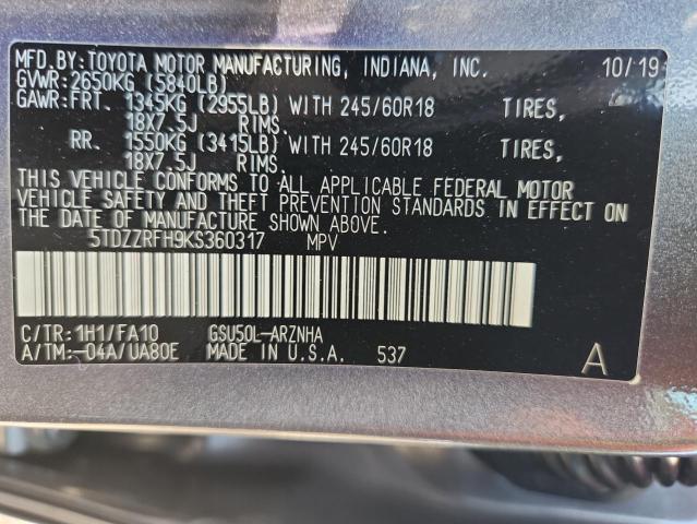 2019 TOYOTA HIGHLANDER 5TDZZRFH9KS360317