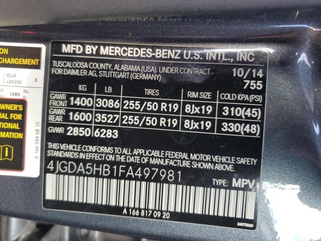 2015 MERCEDES-BENZ ML 350 4MATIC 4JGDA5HB1FA497981