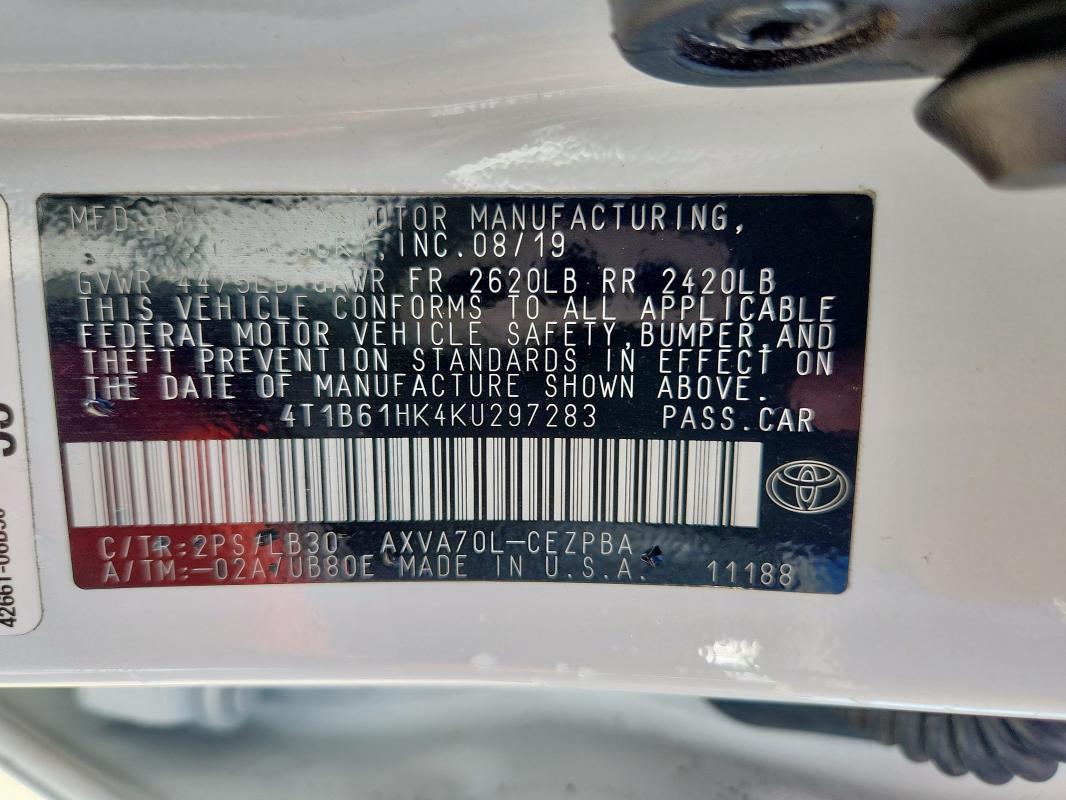 2019 TOYOTA CAMRY XSE 4T1B61HK4KU297283