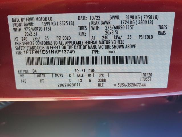 2022 FORD F150 SUPERCREW - 1FTFW1E81NKF13749