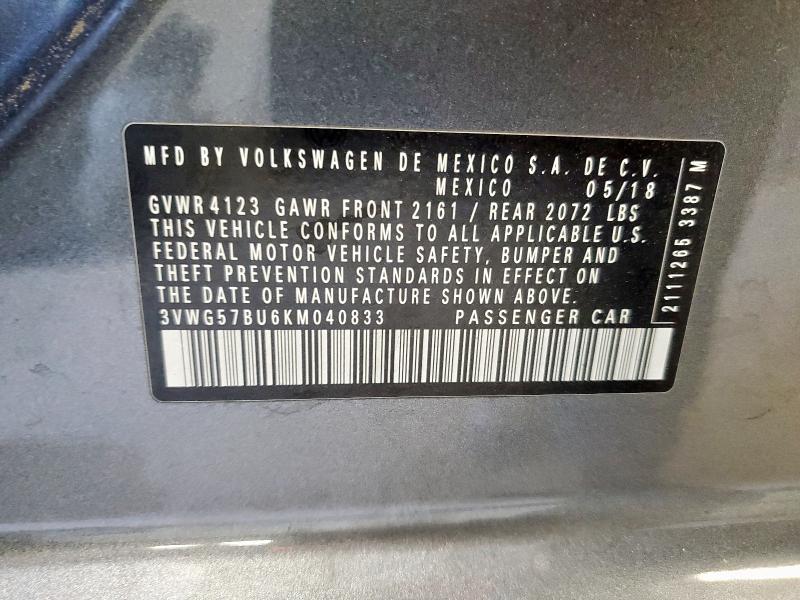 2019 VOLKSWAGEN JETTA SEL 3VWG57BU6KM040833