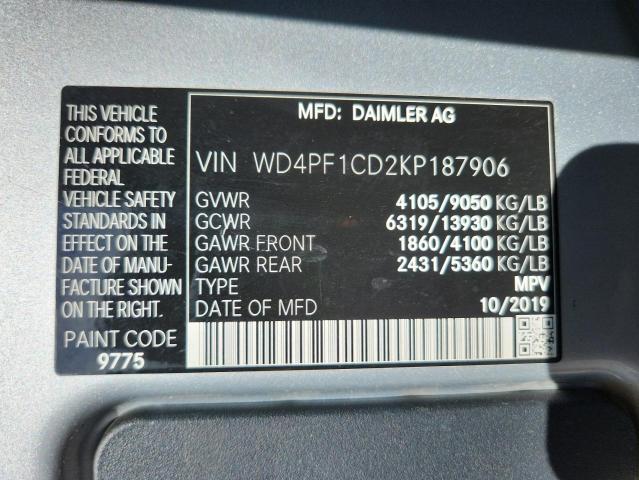 2019 MERCEDES-BENZ SPRINTER 2 WD4PF1CD2KP187906
