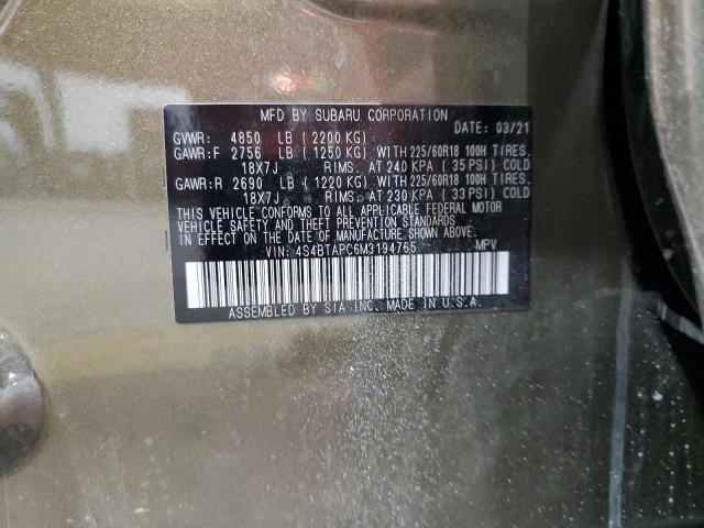 2021 SUBARU OUTBACK TO 4S4BTAPC6M3194765