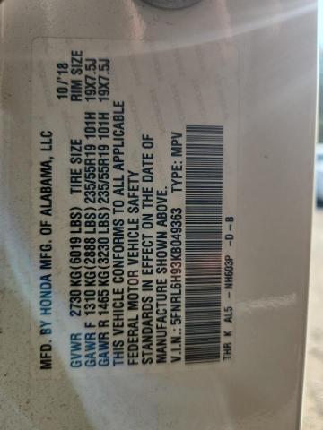 2019 HONDA ODYSSEY EL 5FNRL6H93KB049363