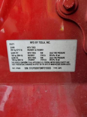 2021 TESLA MODEL Y 5YJYGDEF3MF215933