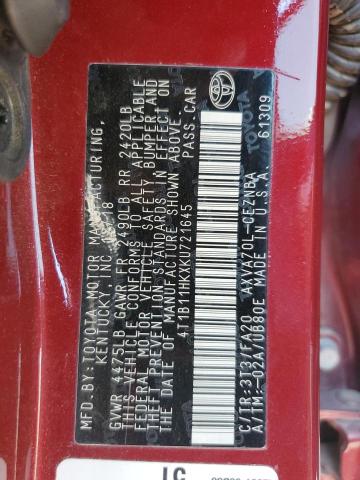 2019 TOYOTA CAMRY L 4T1B11HKXKU721645