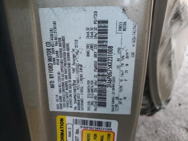 2019 FORD FUSION S 3FA6P0G75KR231008