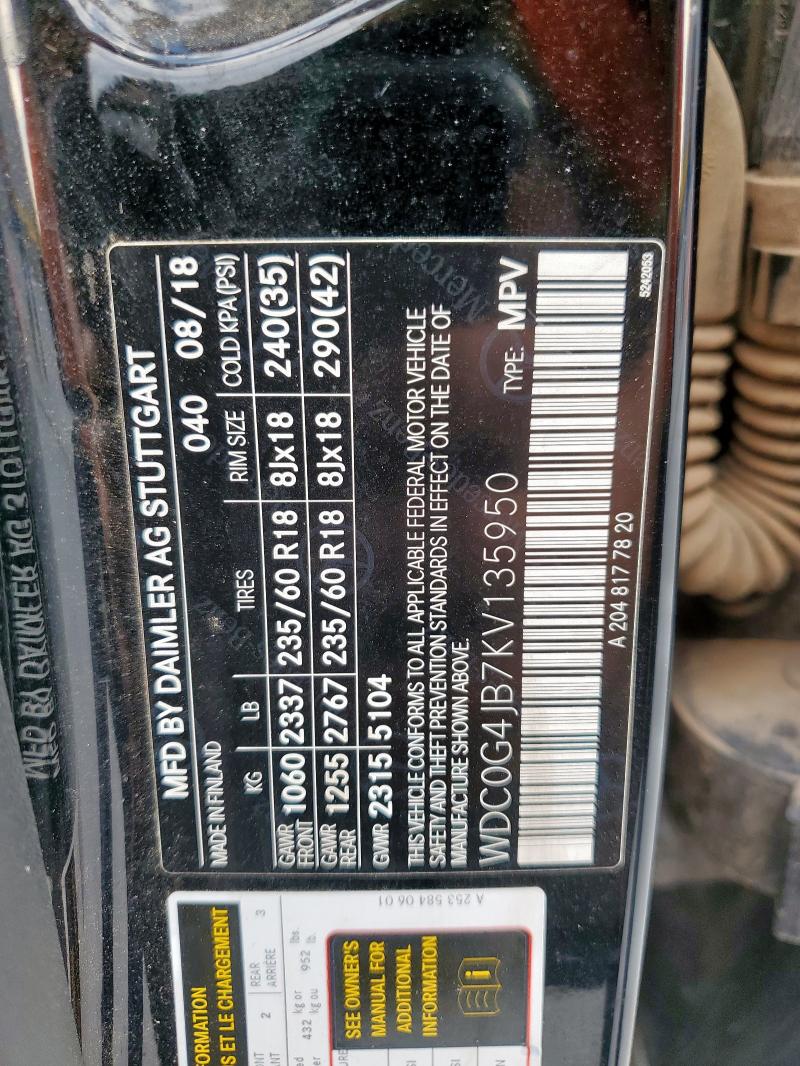 2019 MERCEDES-BENZ GLC 300 WDC0G4JB7KV135950