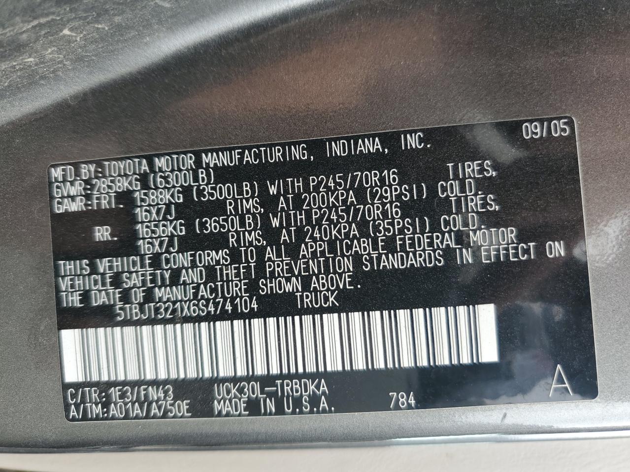 Lot #3284648329 2006 TOYOTA TUNDRA