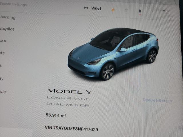 2022 TESLA MODEL Y 7SAYGDEE8NF417629